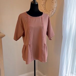 Bobeau Peplum Short Sleeve Mauve Blouse | L